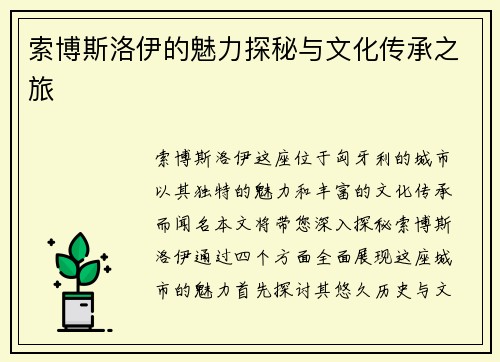 索博斯洛伊的魅力探秘与文化传承之旅